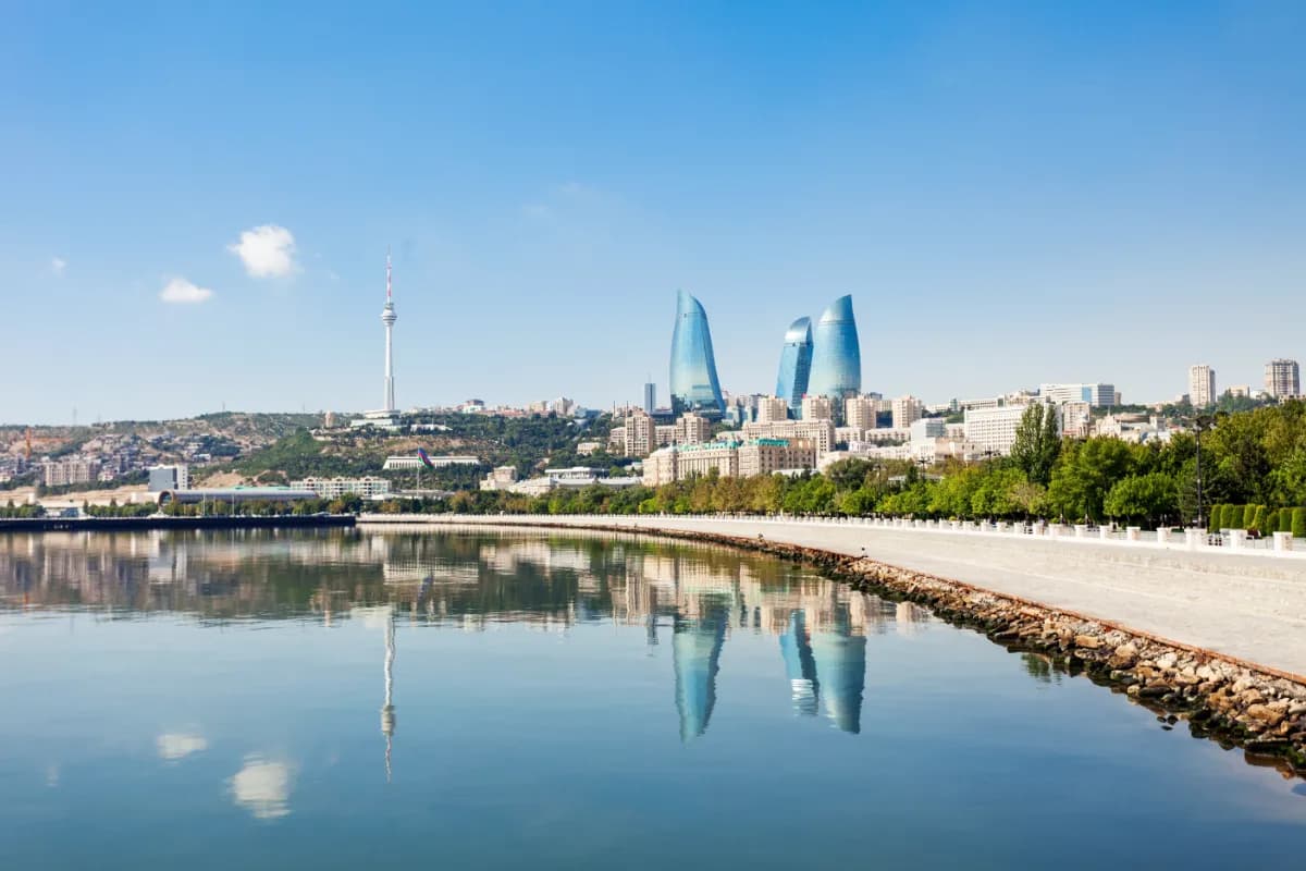 Baky skyline view from Baku boulevard